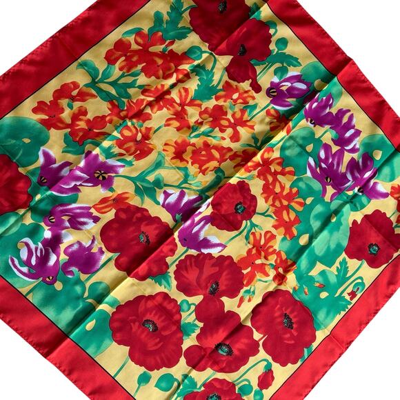 Laura Geraldi silky polyester scarf bright colorful flowers large 30" square - Picture 4 of 8
